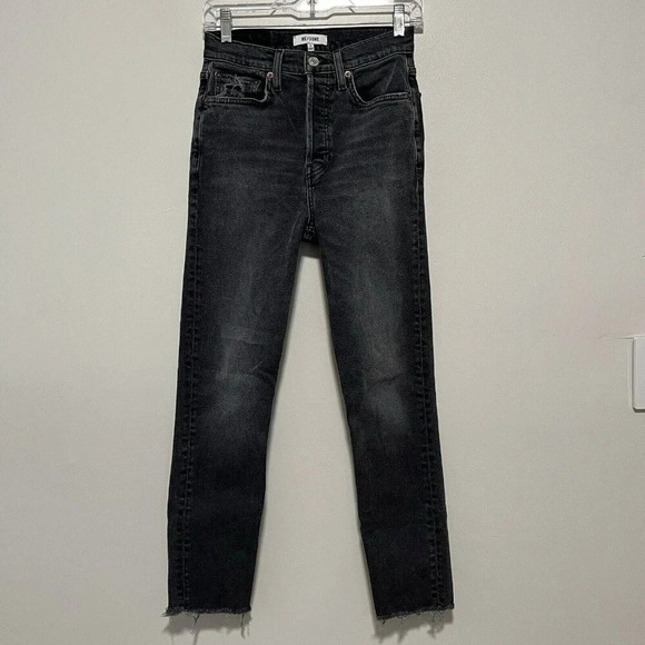 RE/DONE 90s High-Rise Ankle Crop‎ Button Fly Jeans in Faded Coal Black Size 26 - Picture 2 of 10